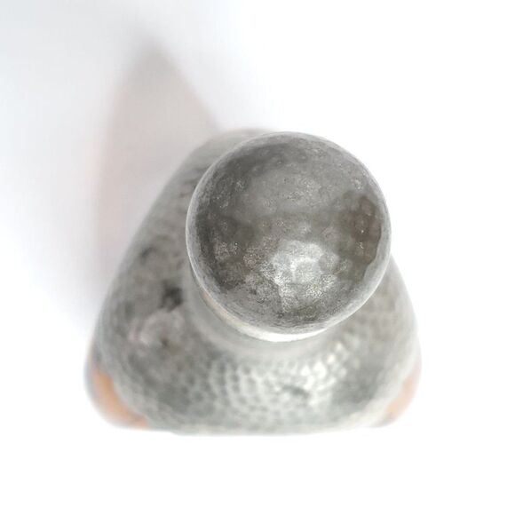 Vtg 70s Hammered Royal Holland Pewter Pinched Amber Glass Triangle Decanter - Picture 7 of 11